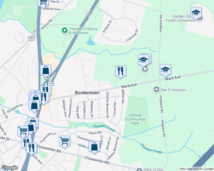 map of restaurants, bars, coffee shops, grocery stores, and more near 292 Ward Avenue in Bordentown