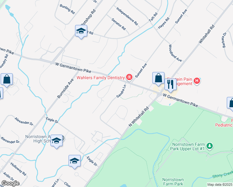 map of restaurants, bars, coffee shops, grocery stores, and more near 824 Sandra Lane in Norristown