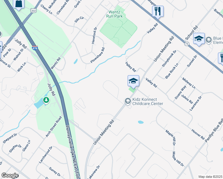 map of restaurants, bars, coffee shops, grocery stores, and more near 925 Harvest Drive in Blue Bell