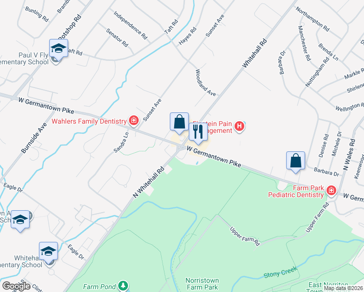 map of restaurants, bars, coffee shops, grocery stores, and more near W Germantown Pike & Whitehall Rd in East Norriton