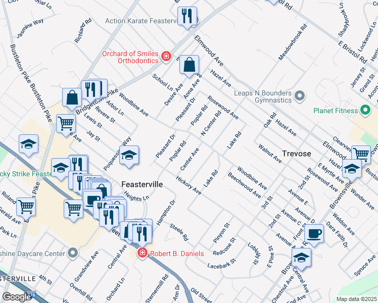 map of restaurants, bars, coffee shops, grocery stores, and more near 1434 Center Avenue in Feasterville-Trevose