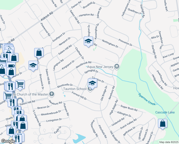 map of restaurants, bars, coffee shops, grocery stores, and more near 27 Springhill Drive in Howell