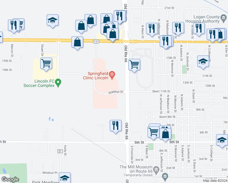 map of restaurants, bars, coffee shops, grocery stores, and more near Stahlhut Drive in Lincoln