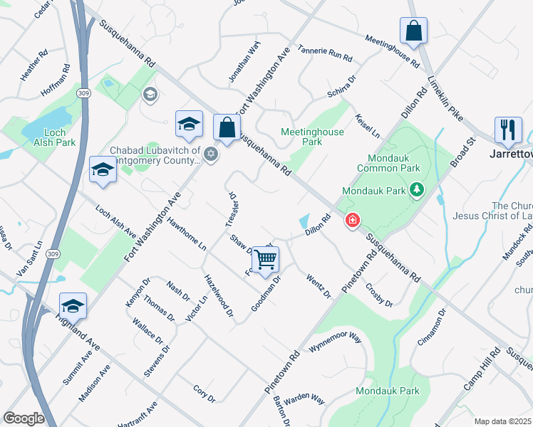 map of restaurants, bars, coffee shops, grocery stores, and more near 1215 Dillon Road in Fort Washington
