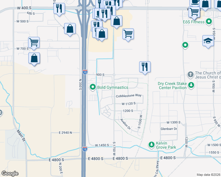 map of restaurants, bars, coffee shops, grocery stores, and more near 1825 West 1000 South in Springville