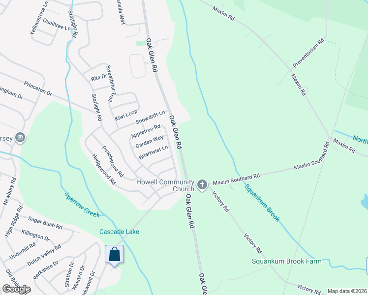 map of restaurants, bars, coffee shops, grocery stores, and more near 34 Appletree Road in Howell Township
