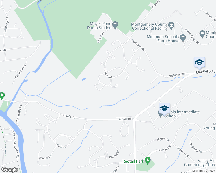 map of restaurants, bars, coffee shops, grocery stores, and more near 7001 Pleasant View Circle in Collegeville
