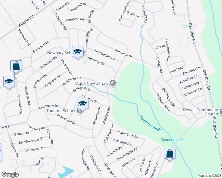 map of restaurants, bars, coffee shops, grocery stores, and more near 128 Newbury Road in Howell Township