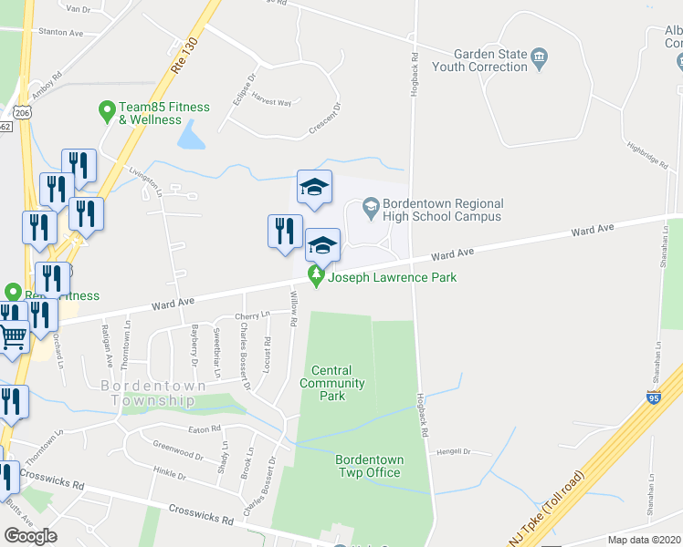 map of restaurants, bars, coffee shops, grocery stores, and more near 331 Ward Avenue in Bordentown