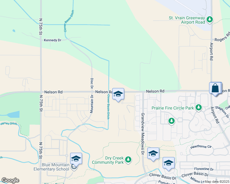 map of restaurants, bars, coffee shops, grocery stores, and more near 8000 Nelson Road in Longmont
