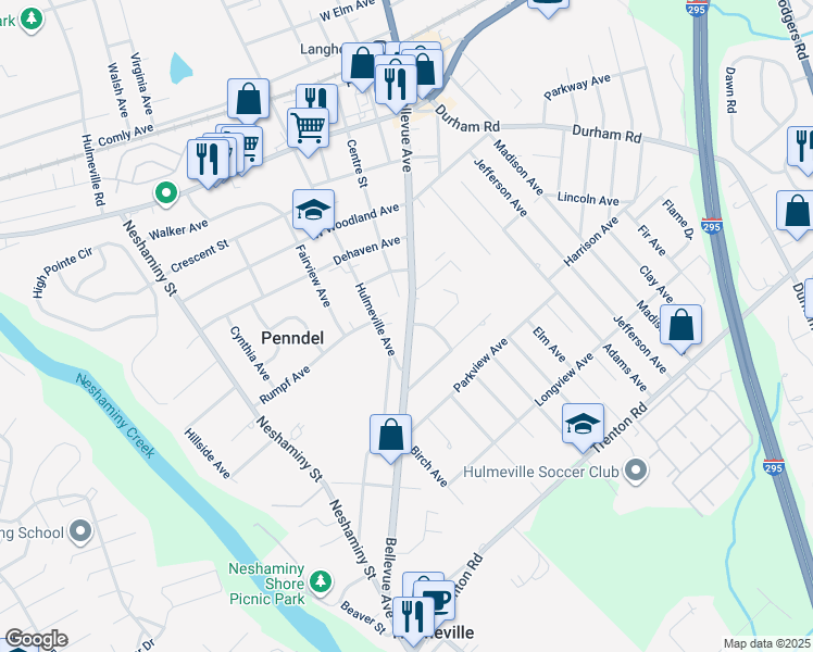 map of restaurants, bars, coffee shops, grocery stores, and more near 610 Bellevue Avenue in Penndel