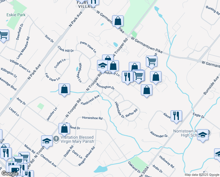 map of restaurants, bars, coffee shops, grocery stores, and more near 2478 Norrington Drive in Eagleville