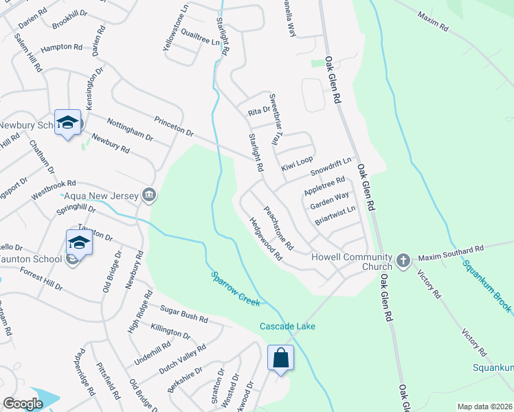 map of restaurants, bars, coffee shops, grocery stores, and more near 50 Hedgewood Road in Howell Township