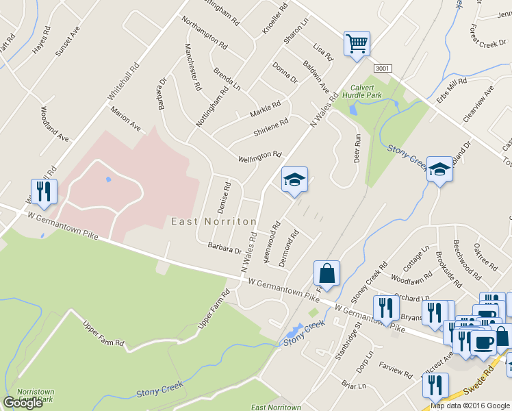 map of restaurants, bars, coffee shops, grocery stores, and more near 2943 North Wales Road in Eagleville
