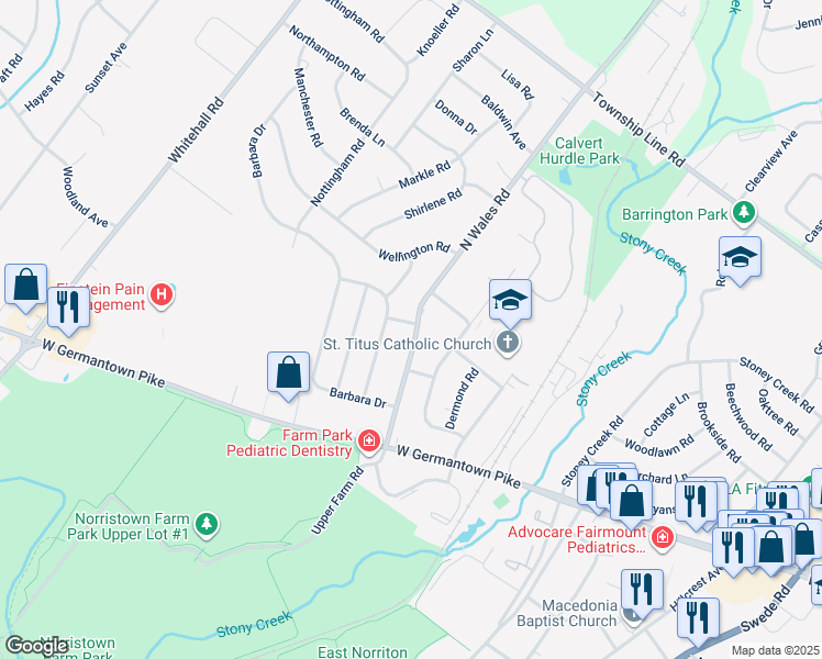 map of restaurants, bars, coffee shops, grocery stores, and more near 2943 North Wales Road in Eagleville