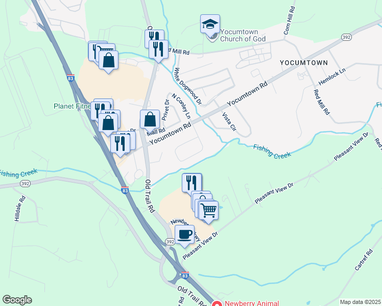 map of restaurants, bars, coffee shops, grocery stores, and more near 115 Conley Lane in Valley Green