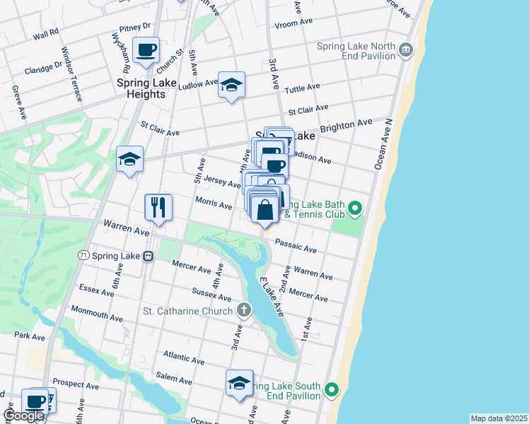 map of restaurants, bars, coffee shops, grocery stores, and more near 1114 3rd Avenue in Spring Lake