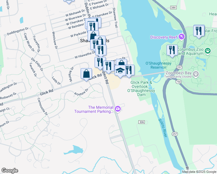 map of restaurants, bars, coffee shops, grocery stores, and more near 8055 Dublin Bellepoint Road in Dublin