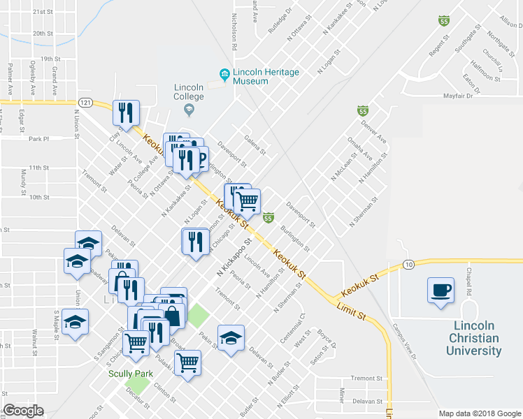map of restaurants, bars, coffee shops, grocery stores, and more near 852 Burlington Street in Lincoln