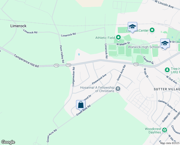 map of restaurants, bars, coffee shops, grocery stores, and more near 13 Pfautz Avenue in Lititz