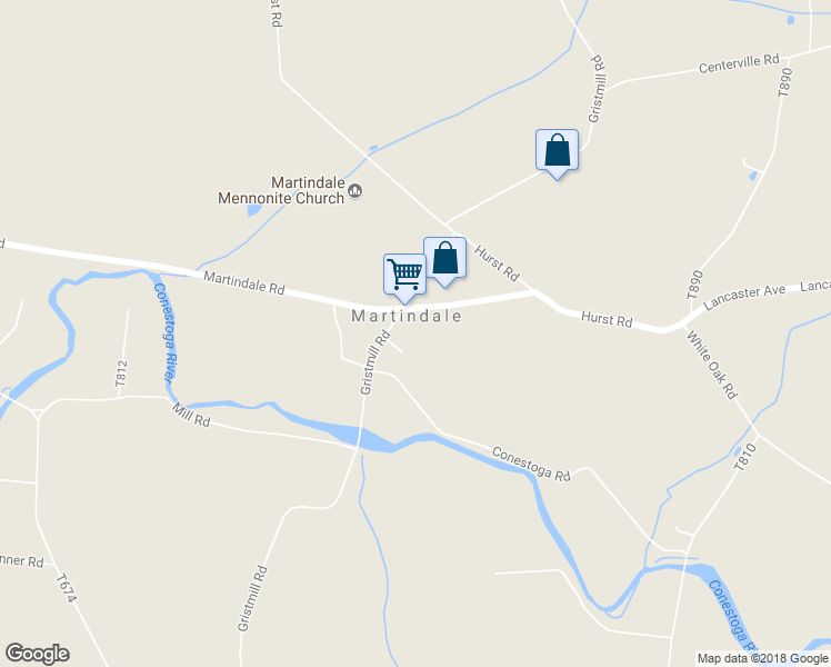 map of restaurants, bars, coffee shops, grocery stores, and more near 514 Gristmill Road in Ephrata