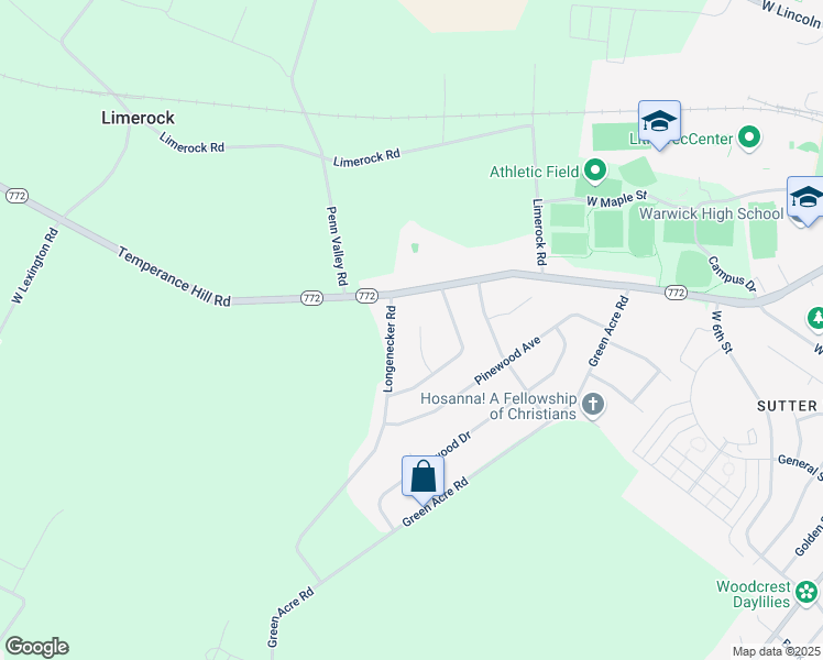 map of restaurants, bars, coffee shops, grocery stores, and more near 13 Longenecker Road in Lititz