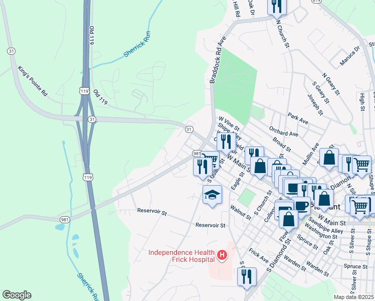 map of restaurants, bars, coffee shops, grocery stores, and more near 1017 Washington Street in Mount Pleasant