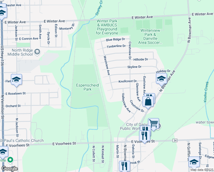 map of restaurants, bars, coffee shops, grocery stores, and more near 800 Southmoor Drive in Danville