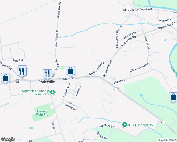 map of restaurants, bars, coffee shops, grocery stores, and more near 1713 Old Rothsville Road in Lititz