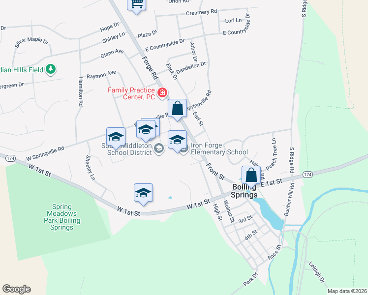 map of restaurants, bars, coffee shops, grocery stores, and more near 4 Academy Street in Boiling Springs