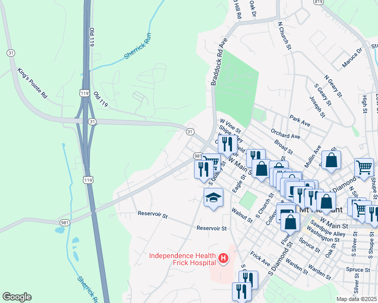 map of restaurants, bars, coffee shops, grocery stores, and more near 1017 Washington Street in Mount Pleasant