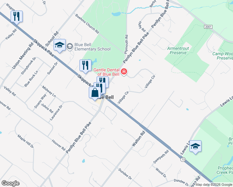 map of restaurants, bars, coffee shops, grocery stores, and more near 589 West Skippack Pike in Blue Bell