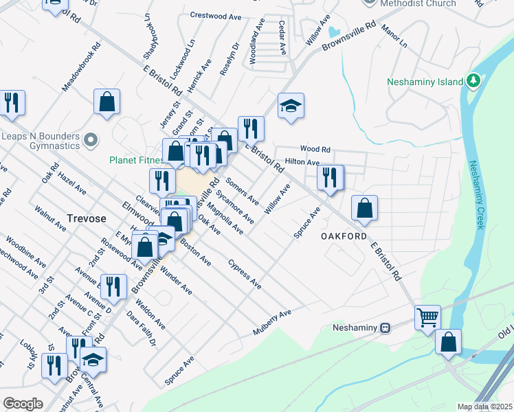 map of restaurants, bars, coffee shops, grocery stores, and more near 4301 Chester Avenue in Feasterville-Trevose