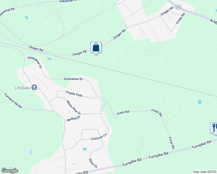 map of restaurants, bars, coffee shops, grocery stores, and more near 233 Crimson Lane in Elizabethtown