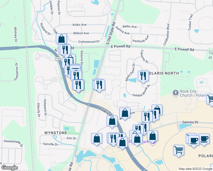 map of restaurants, bars, coffee shops, grocery stores, and more near 853 Tapestry Drive in Lewis Center