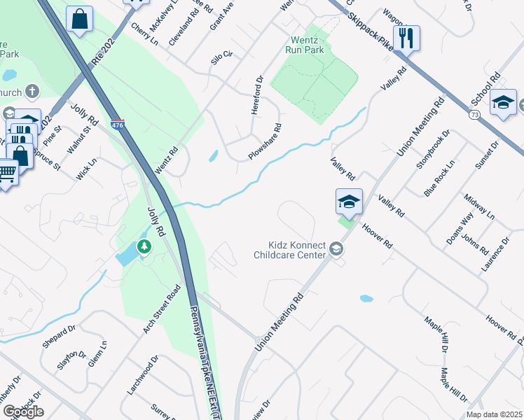 map of restaurants, bars, coffee shops, grocery stores, and more near 930 Harvest Drive in Blue Bell