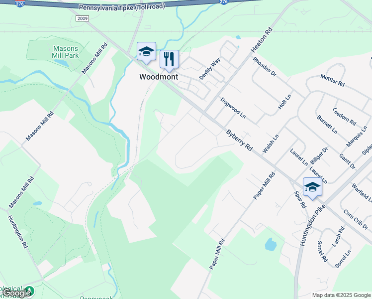 map of restaurants, bars, coffee shops, grocery stores, and more near 3395 Moore Lane in Montgomery County