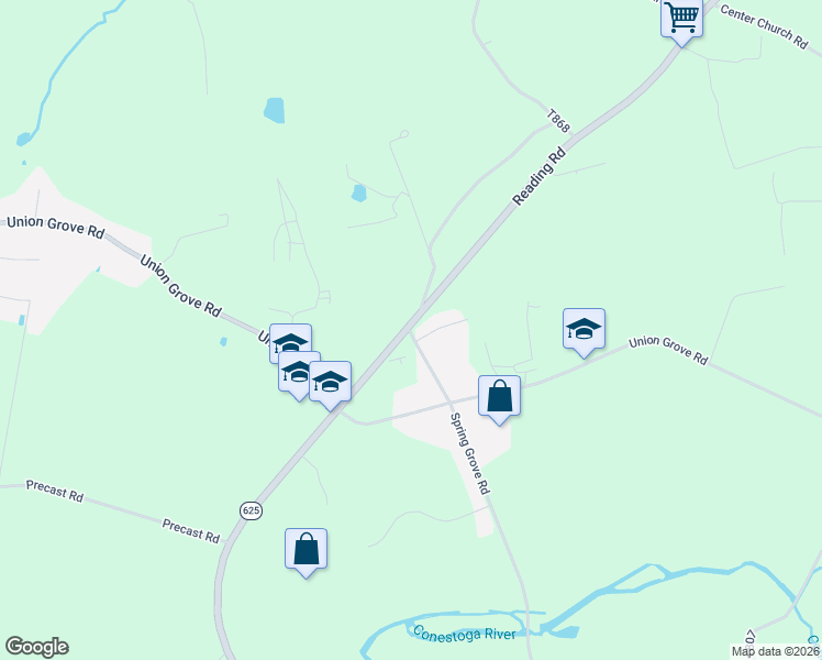 map of restaurants, bars, coffee shops, grocery stores, and more near 1483 Conestoga View Drive in East Earl