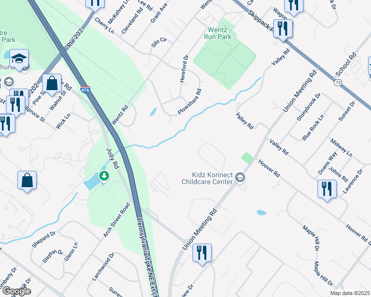 map of restaurants, bars, coffee shops, grocery stores, and more near 930 Harvest Drive in Blue Bell