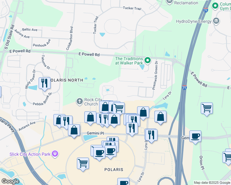 map of restaurants, bars, coffee shops, grocery stores, and more near 9103 Scenic View Circle in Columbus