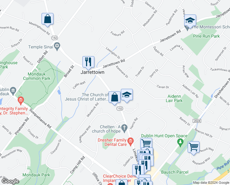 map of restaurants, bars, coffee shops, grocery stores, and more near 1506 Limekiln Pike in Dresher