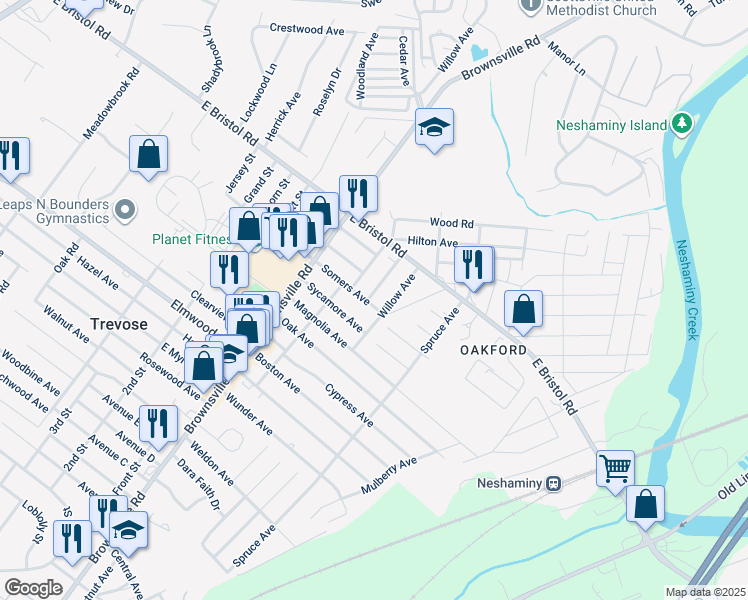 map of restaurants, bars, coffee shops, grocery stores, and more near 4301 Chester Avenue in Feasterville-Trevose