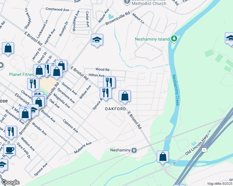 map of restaurants, bars, coffee shops, grocery stores, and more near 1919 Fernbrook Avenue in Bucks County