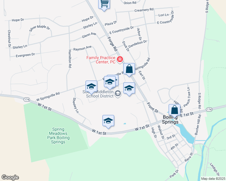 map of restaurants, bars, coffee shops, grocery stores, and more near 4 Forge Road in Boiling Springs