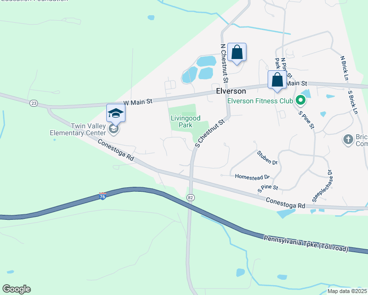 map of restaurants, bars, coffee shops, grocery stores, and more near 7 Parkside Drive in Elverson