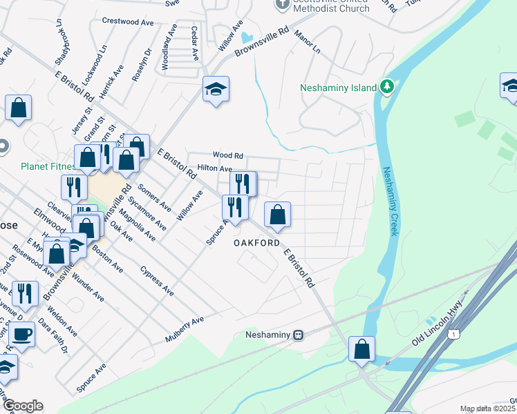 map of restaurants, bars, coffee shops, grocery stores, and more near 1919 Fernbrook Avenue in Bucks County
