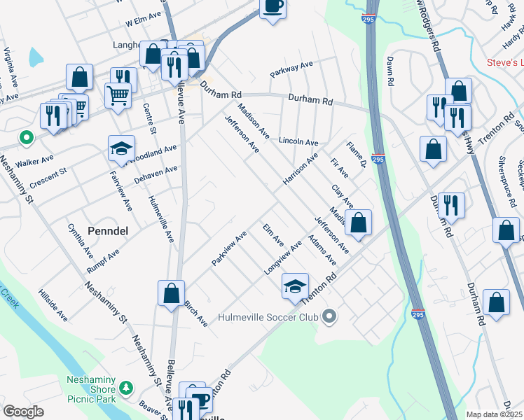 map of restaurants, bars, coffee shops, grocery stores, and more near 718 Parkview Avenue in Penndel