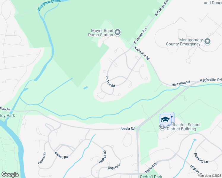 map of restaurants, bars, coffee shops, grocery stores, and more near 5029 Woodgate Lane in Collegeville