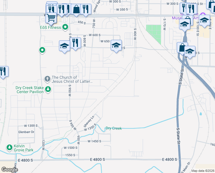 map of restaurants, bars, coffee shops, grocery stores, and more near 900 South in Springville