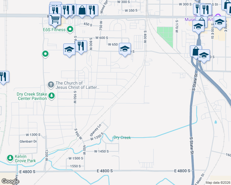 map of restaurants, bars, coffee shops, grocery stores, and more near 900 South in Springville